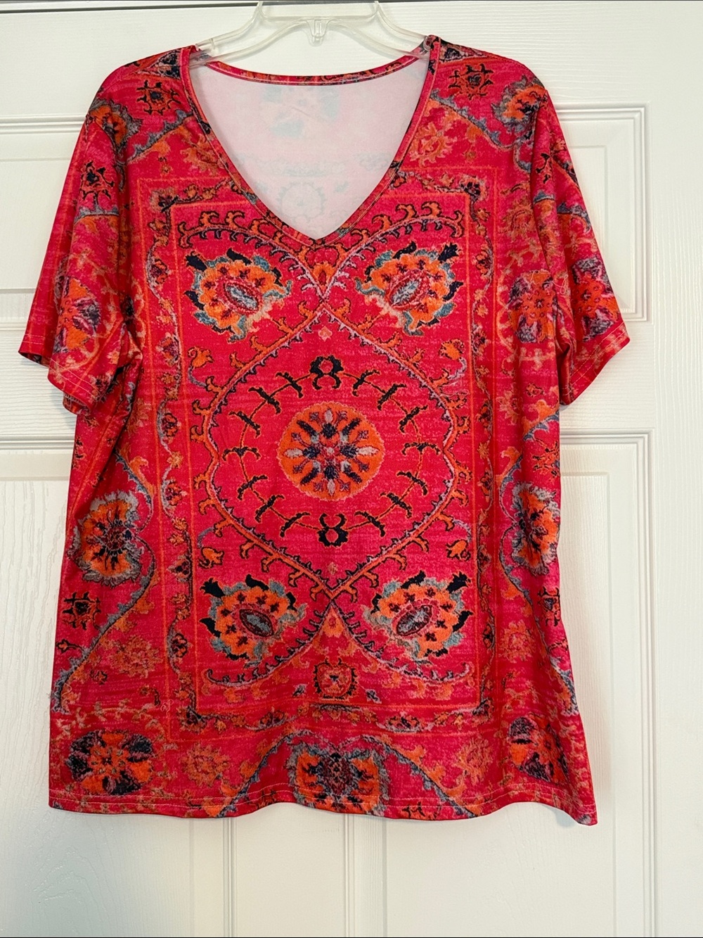 Women's OrangeRed Floral V-Neck Top